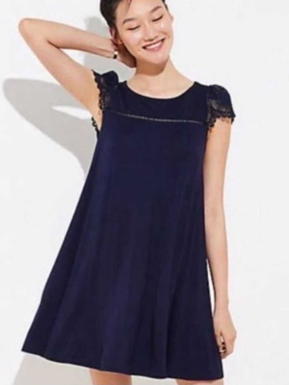 LOFT Navy Lace Cap Sleeve Swing Navy Dress Size XXS